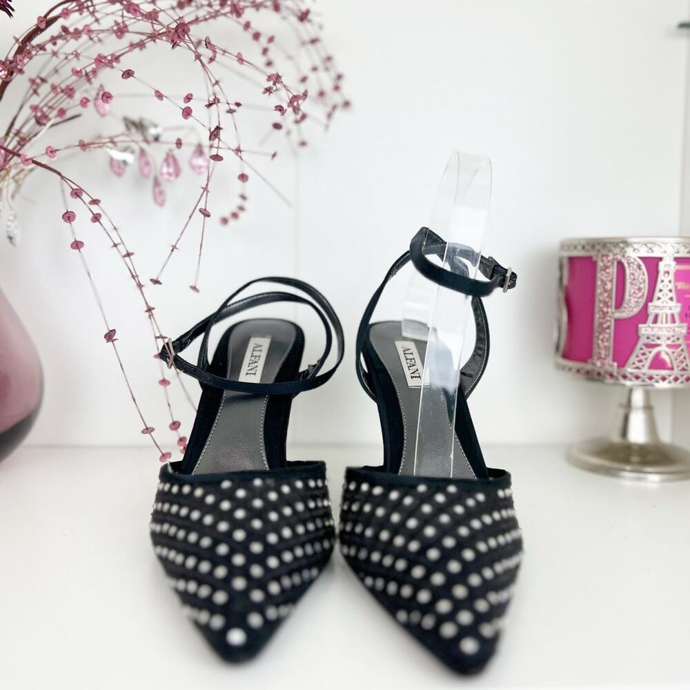 Alfani‎ Sunset Black Rhinestone Pointed Toe Ankle Strap Stiletto Pumps Size 8 M - Picture 3 of 10